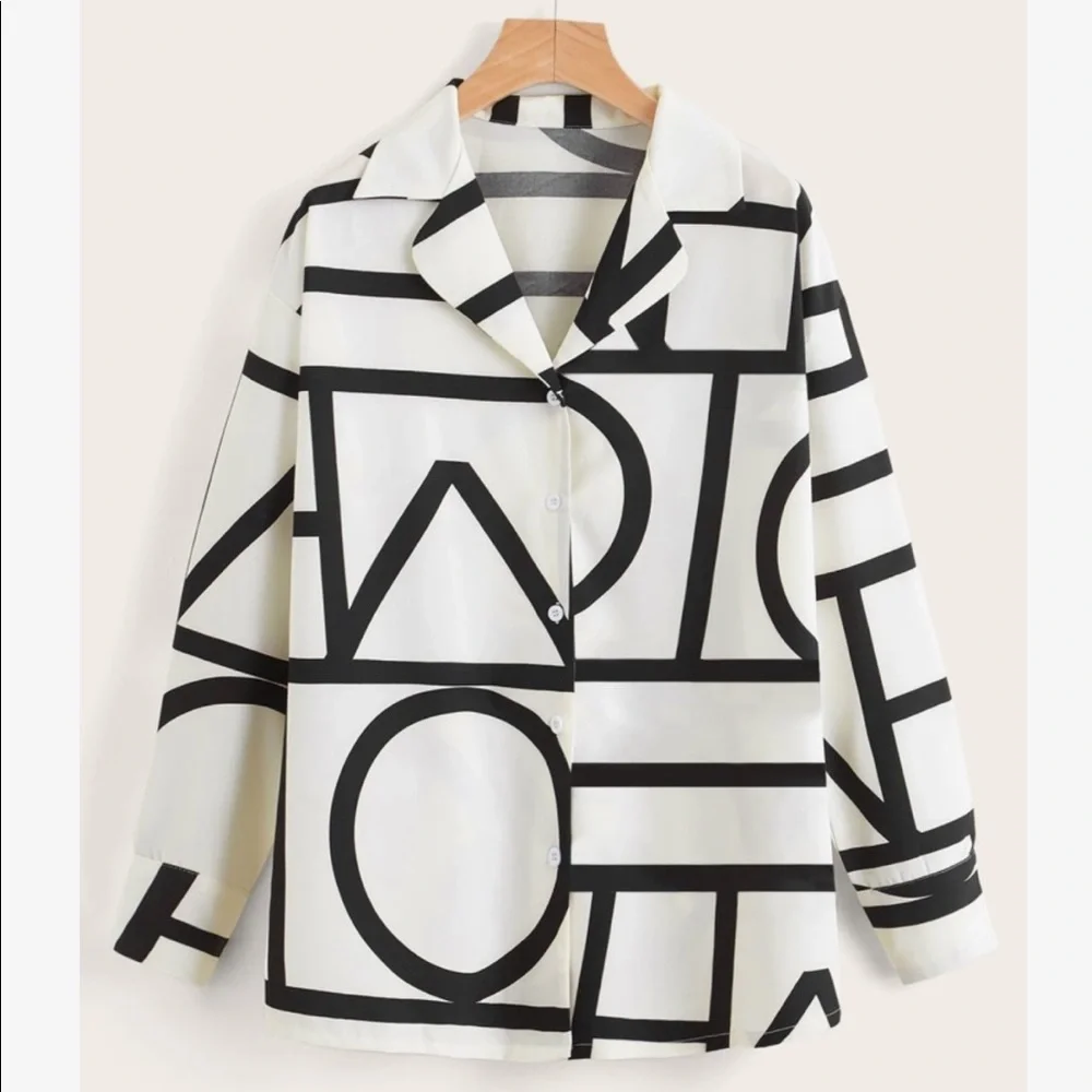 Elegant Abstract Geo Loose Relaxed Fit Print Button Down Shirt - Picture 13 of 16